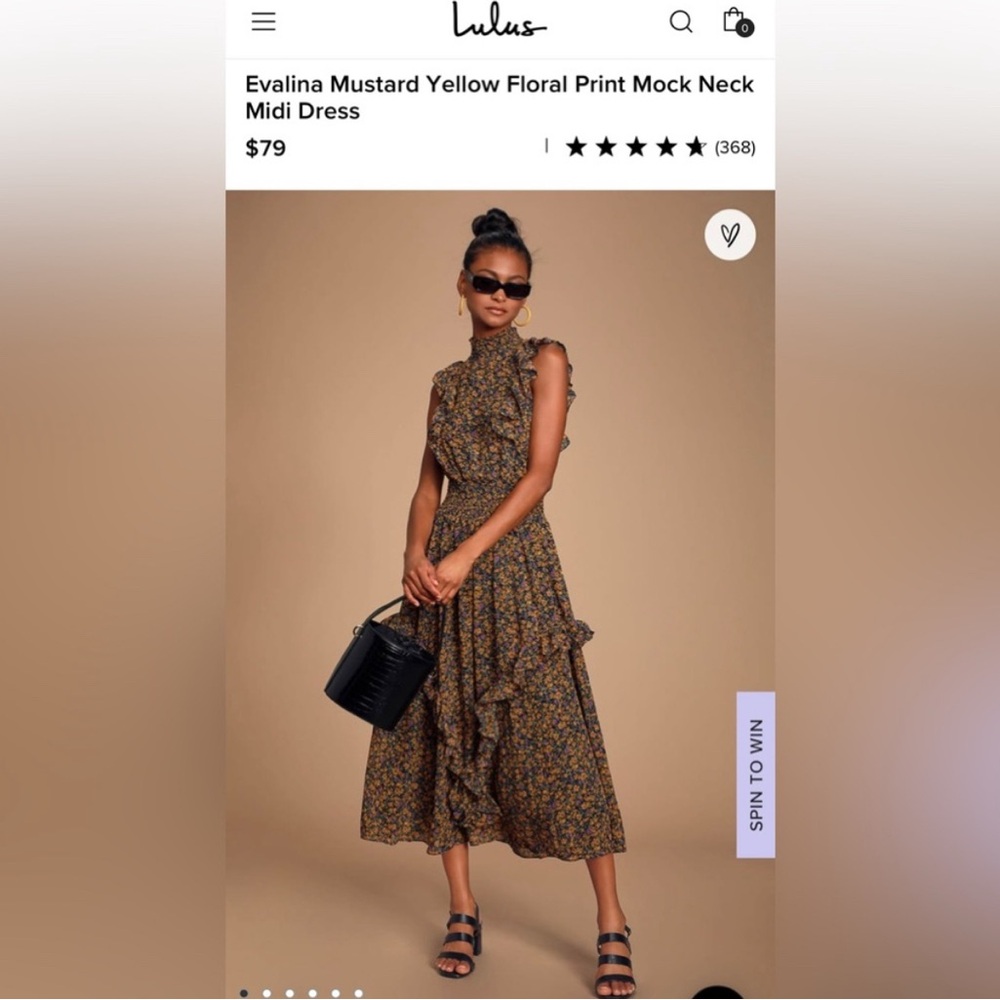 Lulus- Evalina Mustard Yellow Floral Print
Mock Neck Midi Dress
